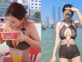 【蜗牛棋牌】喜歡台灣的韓國女生Judy海灘換「爆乳比基尼」猛嗑滿漢大餐