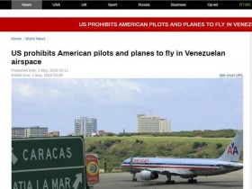【蜗牛棋牌】外媒:美联邦航空局禁止美航司在委内瑞拉领空飞行