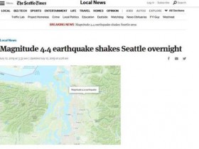 【蜗牛棋牌】美国西雅图地区发生4.4级地震 震源深度约9.7公里