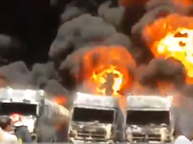 【蜗牛棋牌】伊朗西部一工业园区多辆油罐车爆炸 现场火光冲天