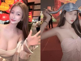 【蜗牛棋牌】巨乳正妹「娜娜米」逛燈會!自備兩顆白嫩大燈籠,路人看到賺到!