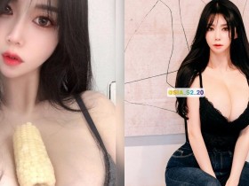【蜗牛棋牌】歐派變成大平台!「性感巨乳妹」玉米夾雙球深溝,吃東西都不用手扶!