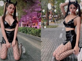 【蜗牛棋牌】萬聖夜街頭出沒「爆乳小惡魔」!超嗆辣魔鬼身材+性感網襪,讓人甘願出賣靈魂!