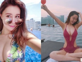 【蜗牛棋牌】超火!比基尼「低胸美乳爆出」!「兩團渾圓」讓人在泳池裡直不起腰!