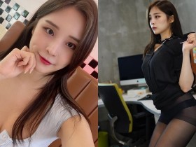 【蜗牛棋牌】好大膽的正妹OL!辦公室裡裙子捲起露出「透膚黑絲」,超色氣舉動想當她同事