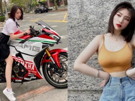 【蜗牛棋牌】制服美少女騎重機網路瘋傳 胸前兩顆巨頭燈超閃 網友:人比車還兇!