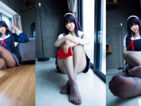 【蜗牛棋牌】爆乳Coser化身「巨乳霞之丘詩羽」薄絲黑絲襪+水手服 超邪惡視角根本逼人犯罪啊