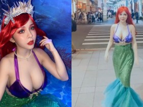 【蜗牛棋牌】信義區街頭驚見「巨乳版小美人魚」逛大街 碩大奶球隨著步伐跳動