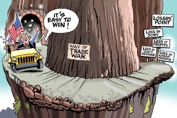 美媒用漫画讽刺特朗普贸易战之路：死路一条