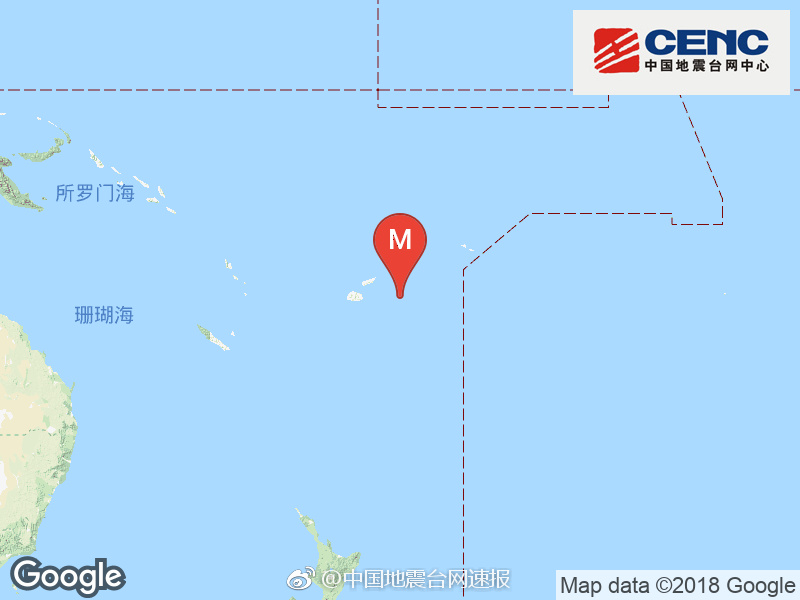 斐济群岛地区发生8.1级地震 震源深度570千米