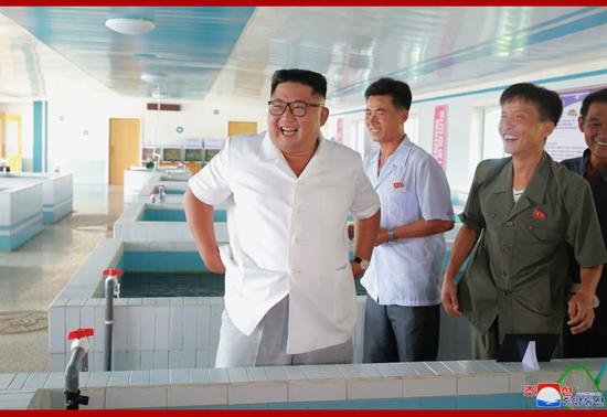 金正恩视察延丰湖放养渔业事业所 仔细察看小鱼苗