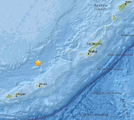 日本冲绳附近发生5.1级地震 震源深度107.1千米