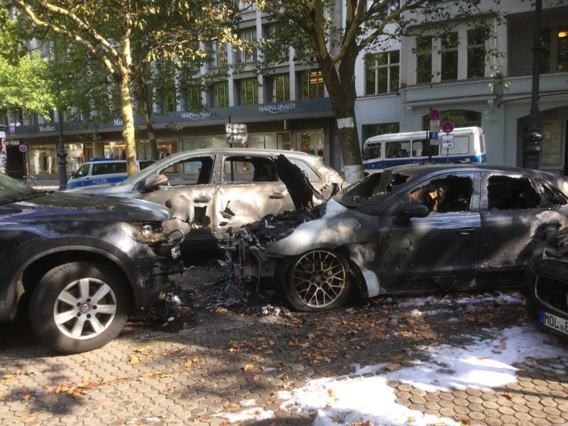 德国柏林5辆小轿车起火 起火原因尚不详(图)