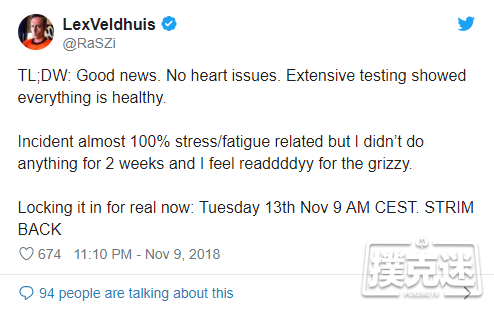 Lex "RaSZi" Veldhuis终于回归Twitch直播