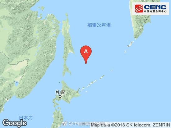 千岛群岛西北附近发生6.2级左右地震