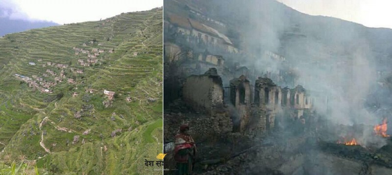 尼泊尔一处村庄大火 已吞噬87座房屋(图)