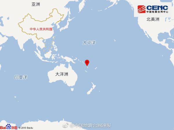 瓦努阿图群岛发生6.6级地震 震源深度30千米