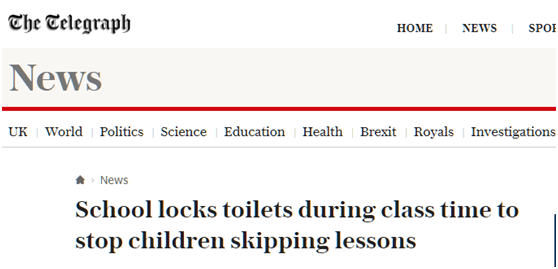 为防学生上厕所为由逃学 英国中学上课期间锁厕所