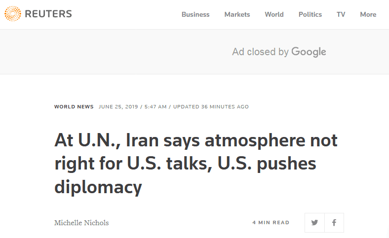 伊朗常驻联合国代表：伊美关系“非常危险”