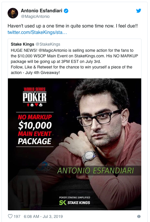 Antonio Esfandiari获得WSOP主赛第82名，奖金$82,365！