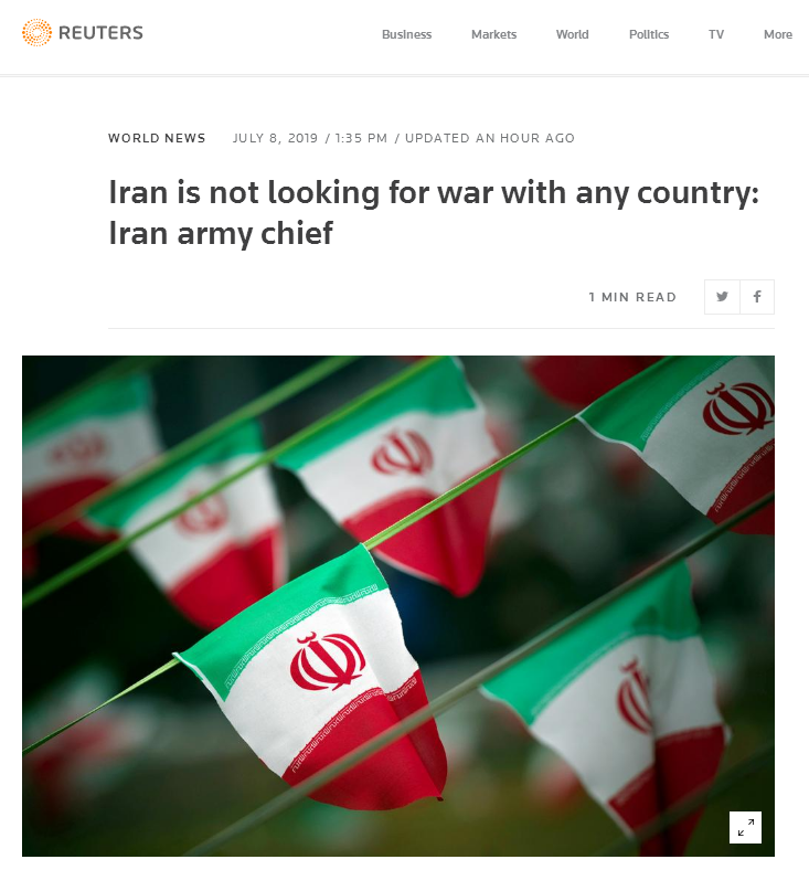 伊军方领导人：伊朗无意与任何国家开战