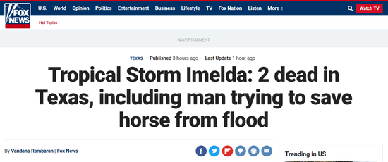 爱马心切 美国一男子在暴雨中为救马而触电身亡