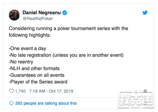 【蜗牛棋牌】Daniel Negreanu有意推出全新扑克系列赛
