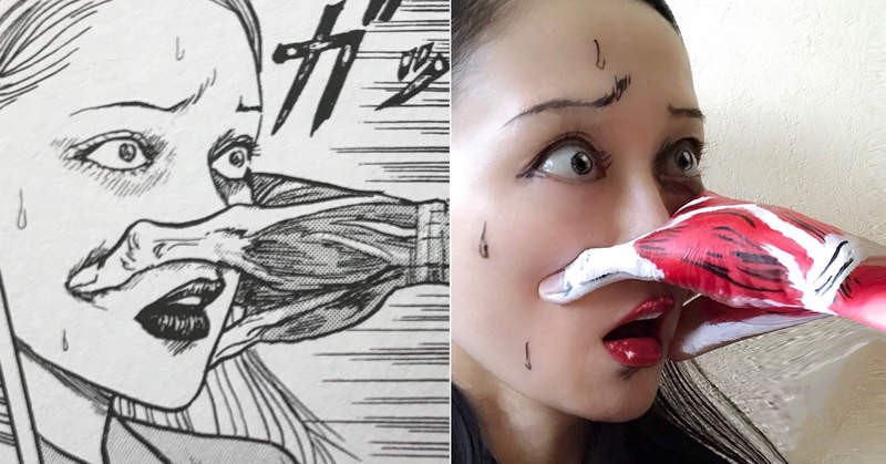 【蜗牛棋牌】网友Cosplay伊藤润二恐怖漫画 彩绘妆拍照神还原经典角色