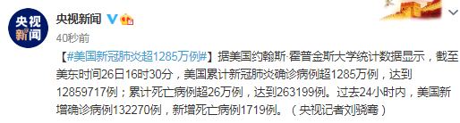 美国新冠肺炎超1285万例