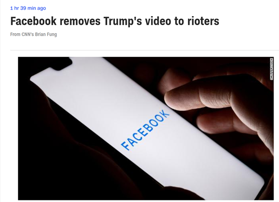 脸书也出手：正采取紧急措施 包括删特朗普视频