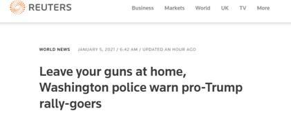 华盛顿警方警告特朗普支持者：不要带枪参加集会