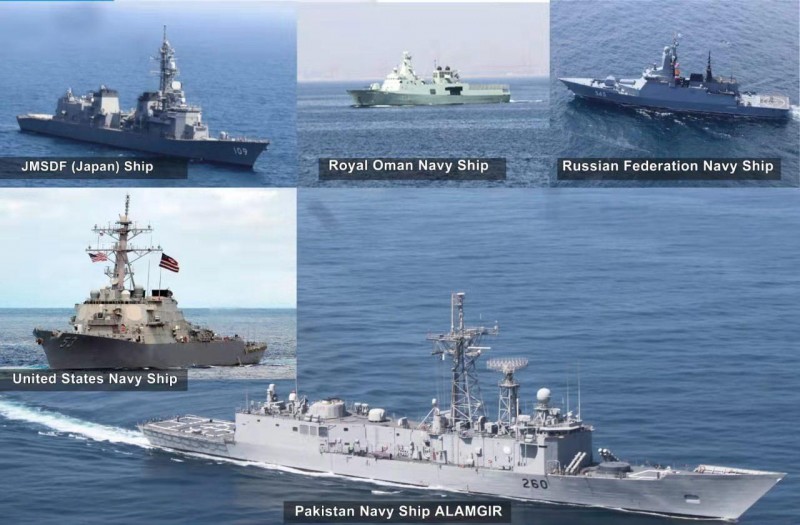 多国海军舰船在北阿拉伯海演习