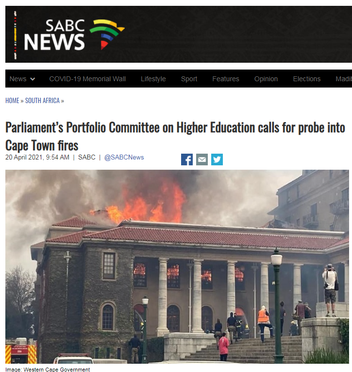 南非议会呼吁对桌山大火进行彻查