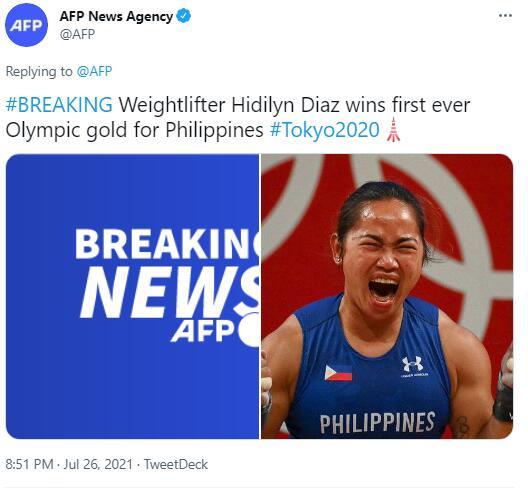 外媒：菲律宾收获奥运会历史首金