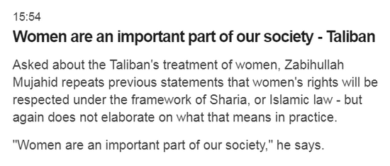 阿富汗塔利班：女性是我们社会的重要组成部分