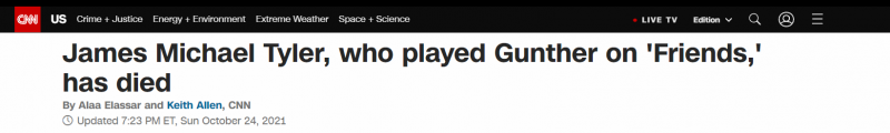美媒：《老友记》中甘瑟扮演者去世