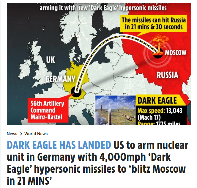 英媒：美国高超声速导弹能21分钟“闪电攻击莫斯科”