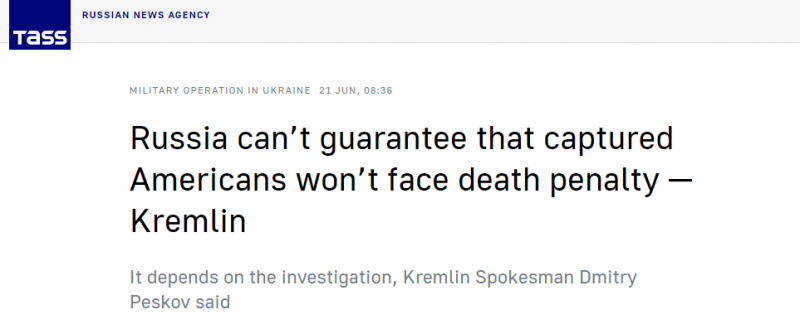 【蜗牛棋牌】佩斯科夫：俄罗斯不能保证被俘美国人不会面临死刑