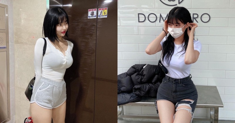 【蜗牛棋牌】[网络美女]电梯前的「超火辣真理裤正妹」，「性感紧身线条」好撩人！