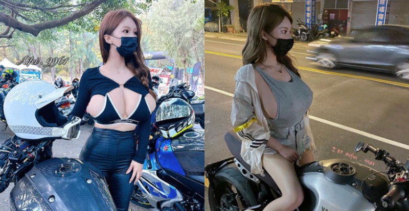 【蜗牛棋牌】苗栗車聚驚見重量級「豪乳女騎士」胸前自備兩顆安全氣囊