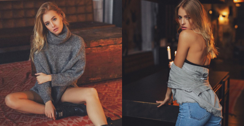 【蜗牛棋牌】毛衣這樣穿才性感！妹子沒穿褲露出修長美腿　「三角地帶」若隱若現