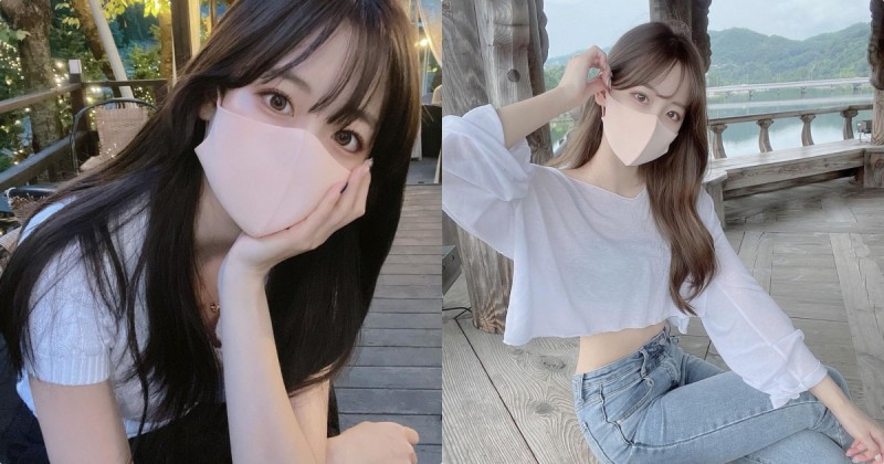 口罩正妹「拍照時纖腰外露」，「脫口罩後的顏值」太讓人戀愛！