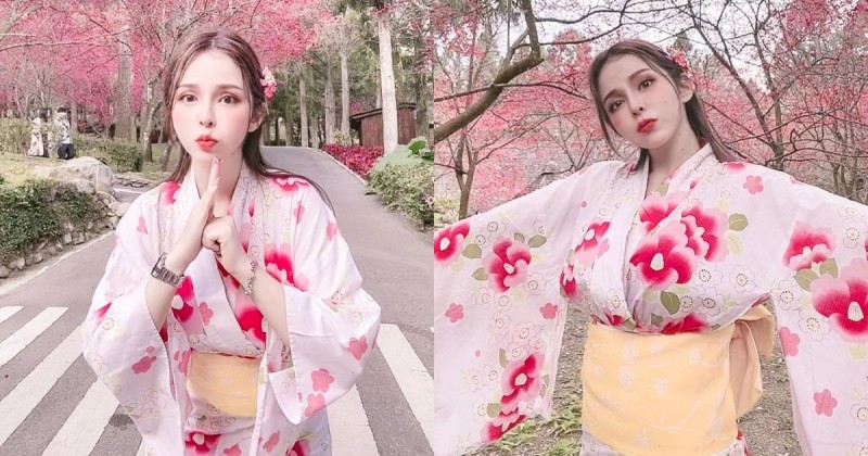 【蜗牛棋牌】美波女神「Mandi香菱」甜美和服走春拜年，包緊緊都包不住34H的兇猛弧度！