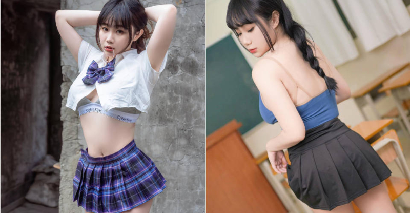 JK制服誘惑！巨乳學妹「小九九」綁髮就炸開，「兇猛震撼彈」馬上掉出來！