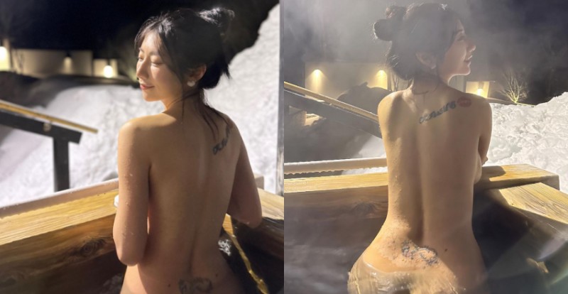 性感美人魚「比特啾啾」釋出泡湯裸背照　飽滿美乳若隱若現！