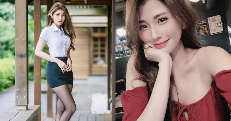 【蜗牛棋牌】好想當她的同事…甜姐兒「沐沐」穿「黑絲襪」曬美腿！仔細一看…襯衫釦子不對勁了