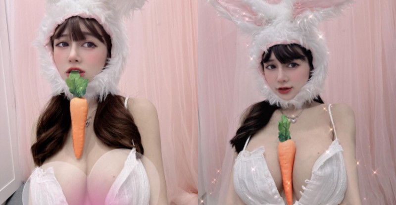 【蜗牛棋牌】超萌兔兔「安希Anxi」吃蘿蔔　胸口夾一根想要外帶！
