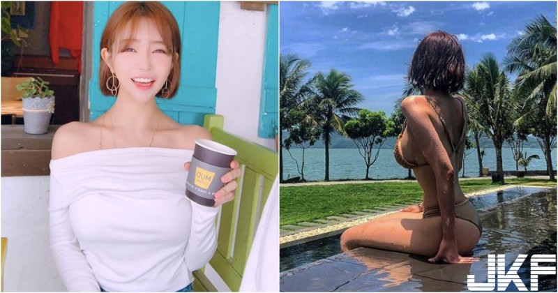 【蜗牛棋牌】太絕了！「臉小奶大」白嫩泡菜妹出沒！海邊大秀「巨乳細腰」曲線超猛！