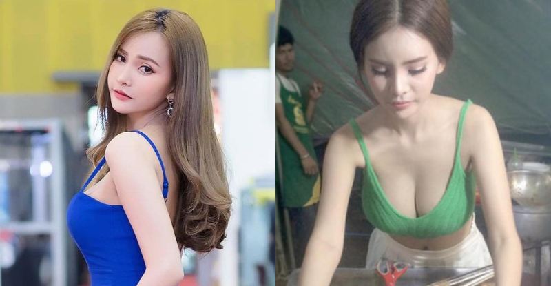 【蜗牛棋牌】高手在民間，妹子在身邊！小吃攤女神「Sutasinee Siriruke」雪乳快掉出來，客人直喊太辣啦！