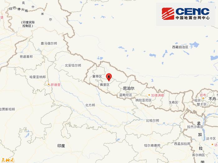 尼泊尔发生5.9级地震，震源深度10千米
